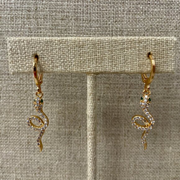Gold Snake Hoop Drop Earrings - Picture 1 of 1